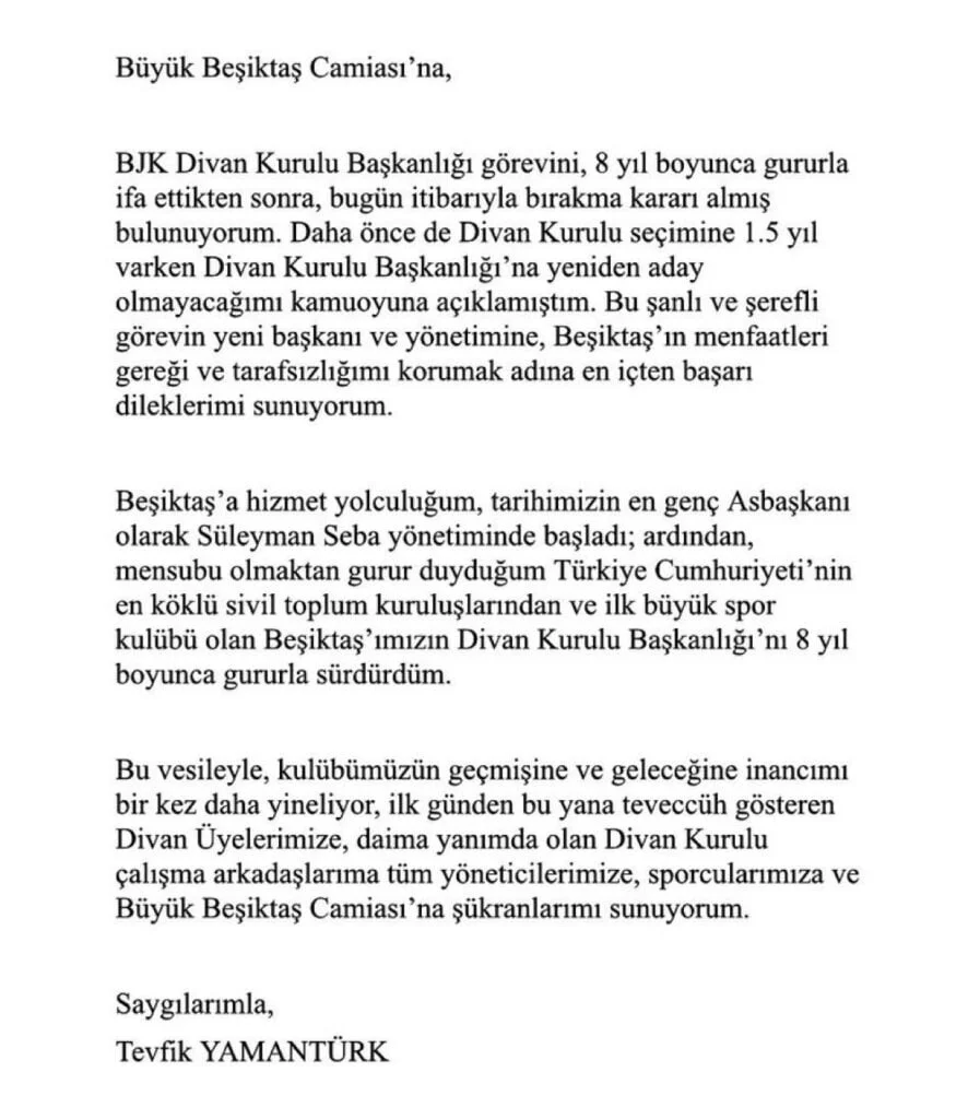 Tevfik Yamantürk görevinden istifa etti - Beşiktaş Haberleri